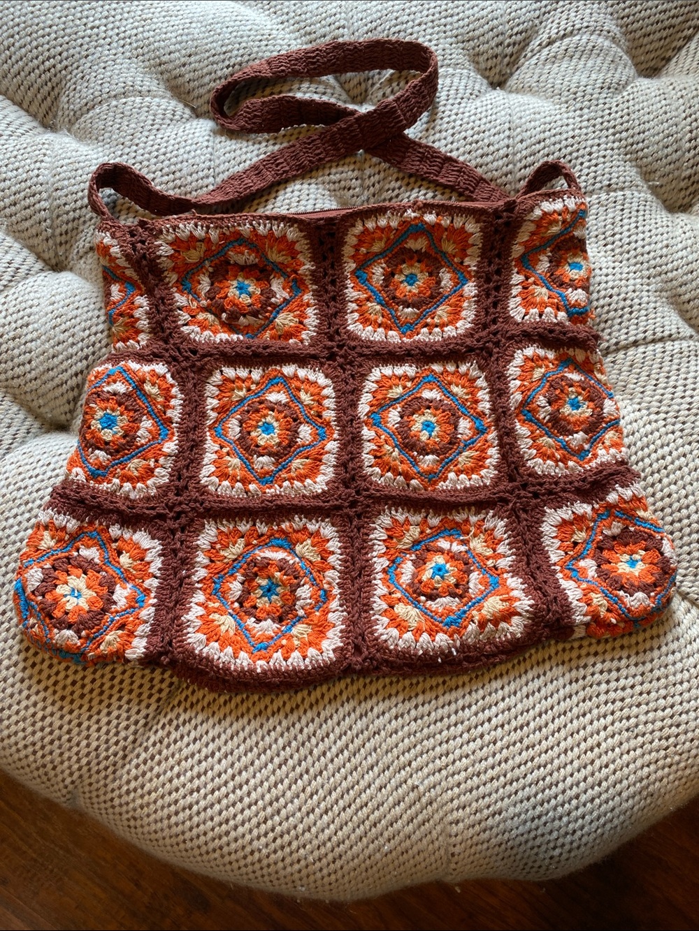 Free People Brown and Orange Crochet Square Tote